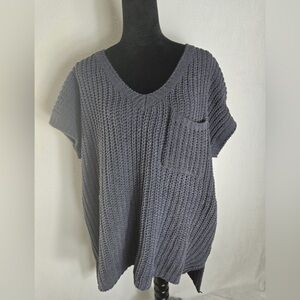 POL Gray Chunky Knit V-Neck Sweater